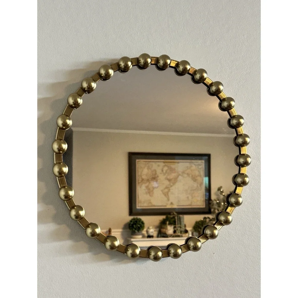 Round Gold Beaded Wall Mirror Ball‎ Frame Boho Farmhouse Decor 14